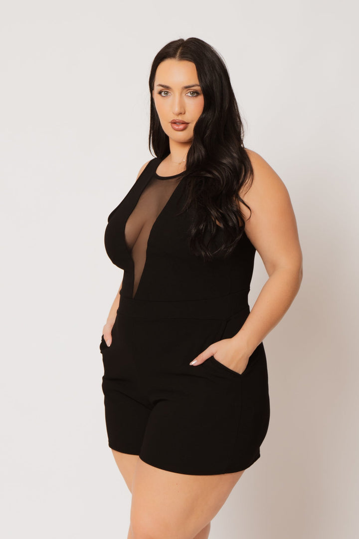 Curvy Sense Inc. Jumpsuits and Rompers Plus Size Nicki Mesh Romper - Black