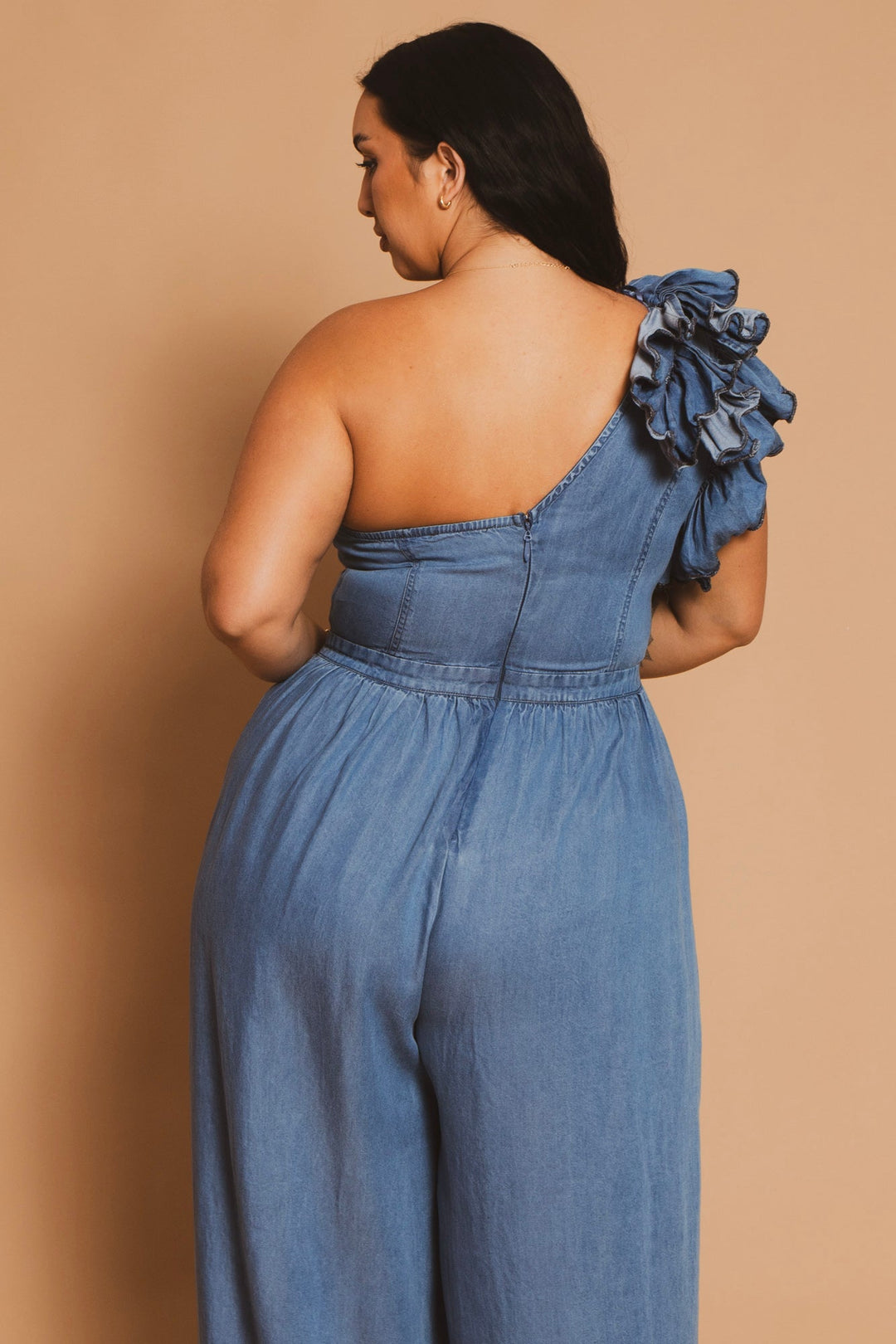 The Sang Company Jumpsuits and Rompers Plus Size  One Shoulder Ruffle Jumpsuit - Blue
