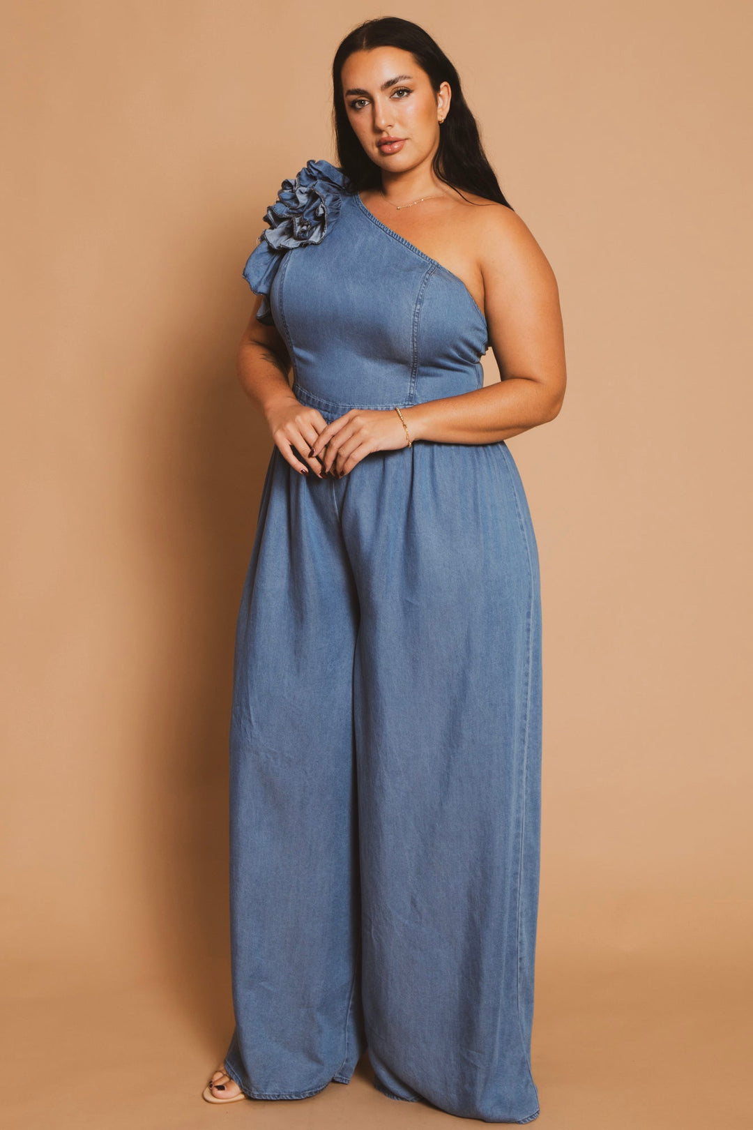 The Sang Company Jumpsuits and Rompers Plus Size  One Shoulder Ruffle Jumpsuit - Blue