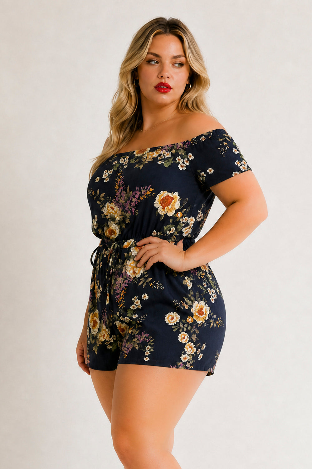 Curvy Sense Inc. Jumpsuits and Rompers Plus Size Paloma Floral  Romper - Navy