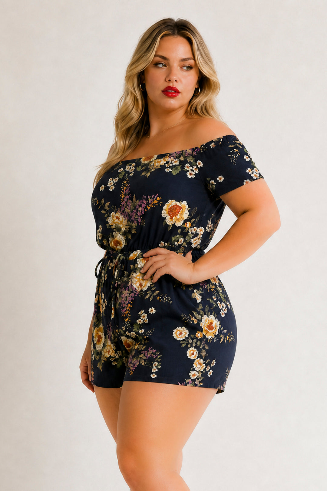 Curvy Sense Inc. Jumpsuits and Rompers Plus Size Paloma Floral  Romper - Navy