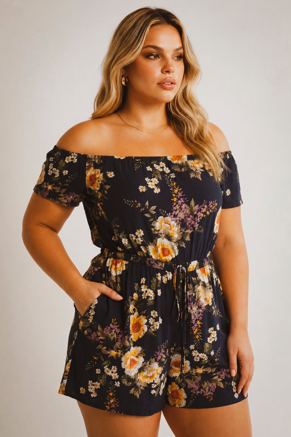 Women's Plus Size Paloma Floral Romper - Navy - Curvy Sense