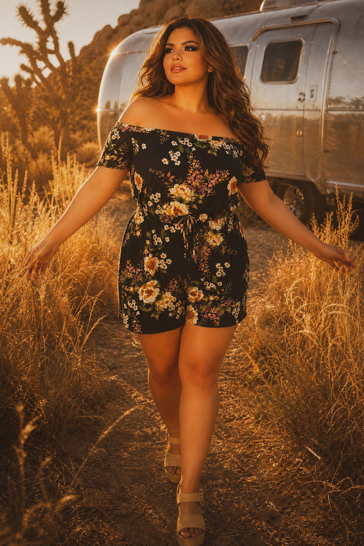 Curvy Sense Inc. Jumpsuits and Rompers Plus Size Paloma Floral  Romper - Navy