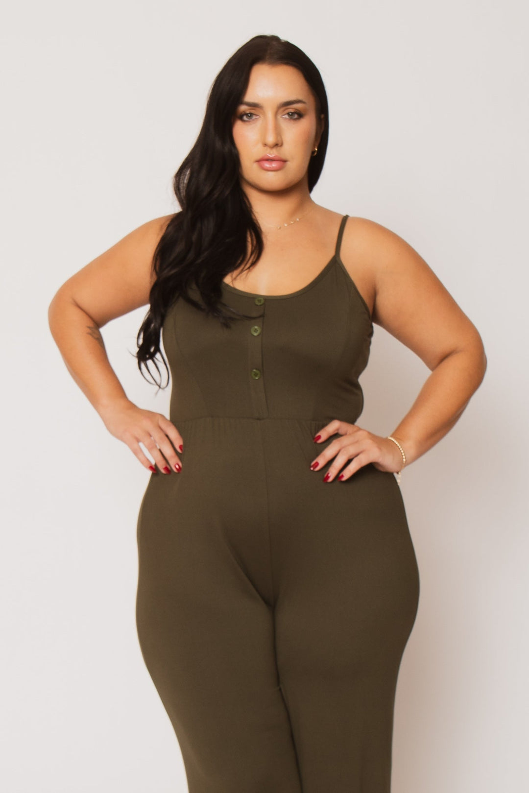 Women's Plus Size Pammy Casual Jumpsuit Olive Curvy Sense