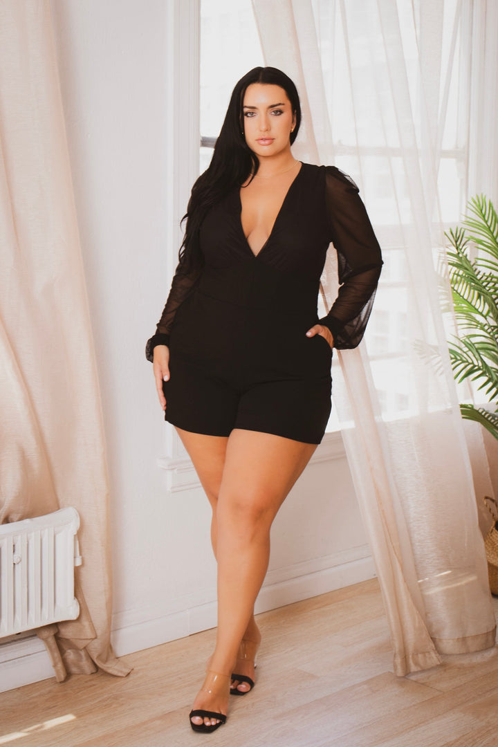 Curvy Sense Jumpsuits and Rompers Plus Size Priya  Romper - Black