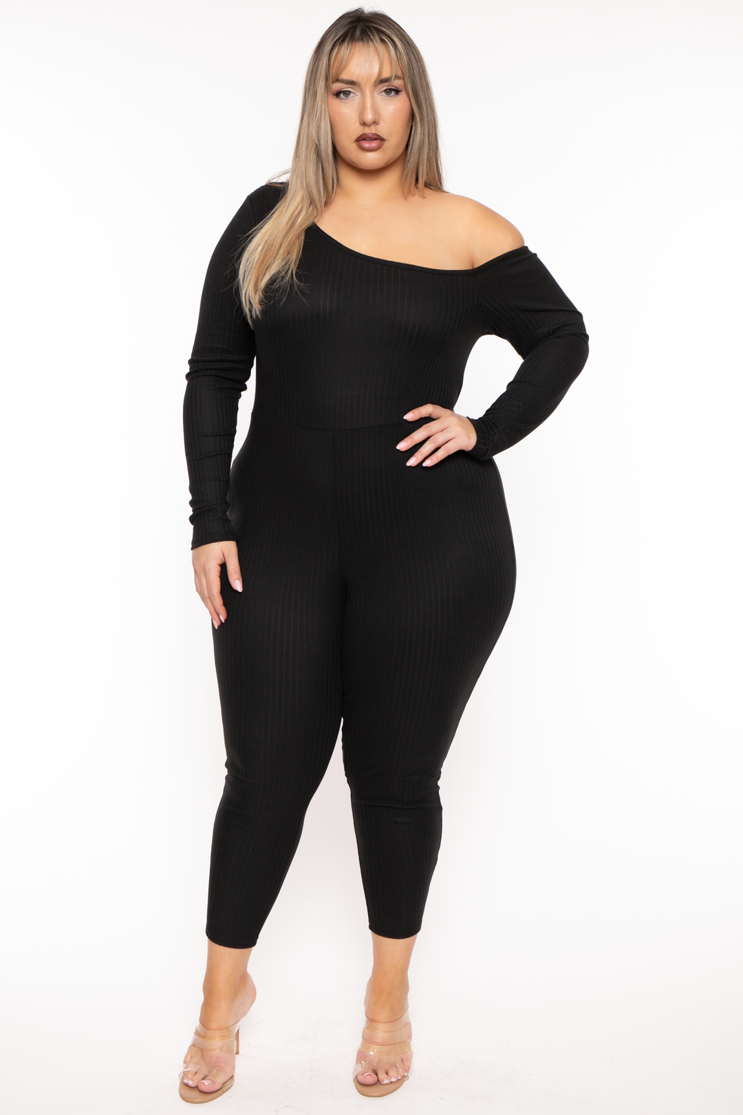 Sexy Long Sleeve Black Spandex Jumpsuit For Women Plus Size 2X