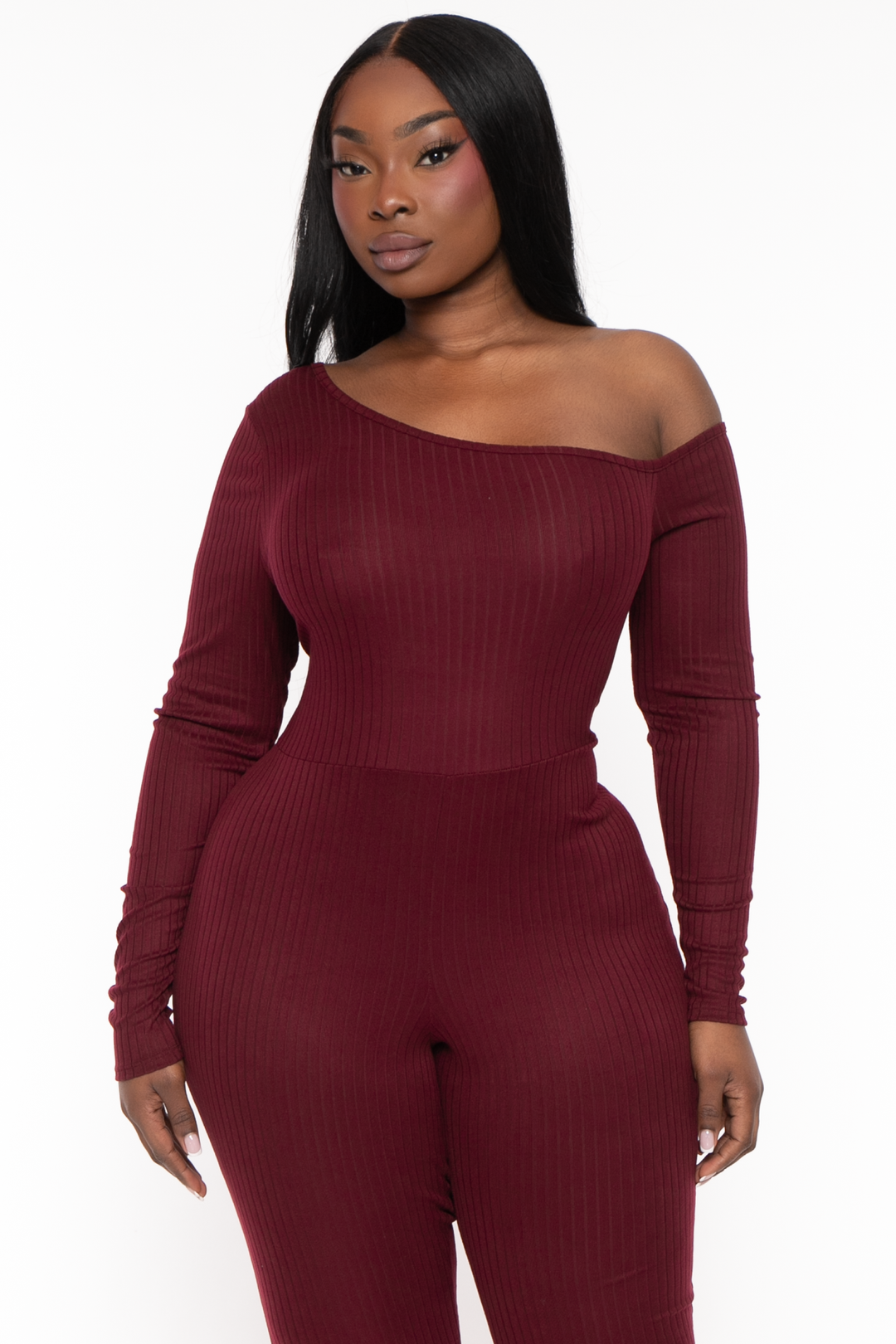 Plus Size Raiden Ribbed Jumpsuit Burgundy