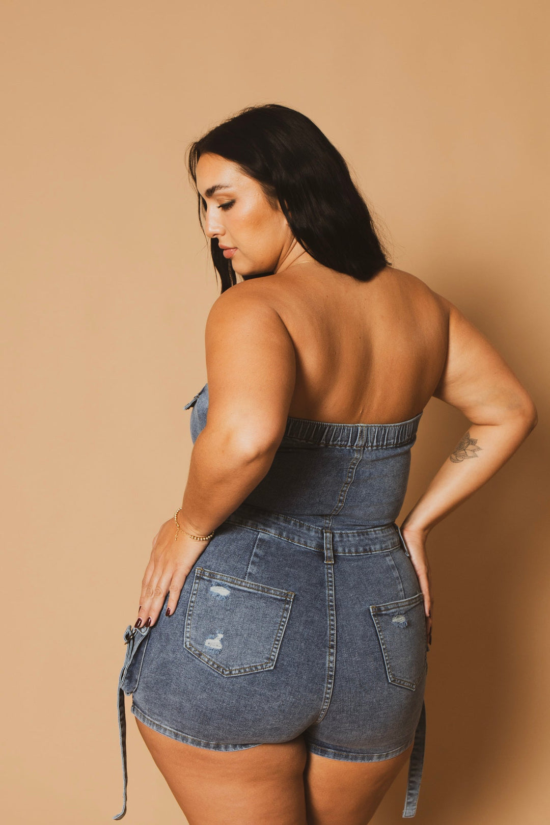 D ROCK Jumpsuits and Rompers Plus Size Rebel Strapless Denim Romper- Blue