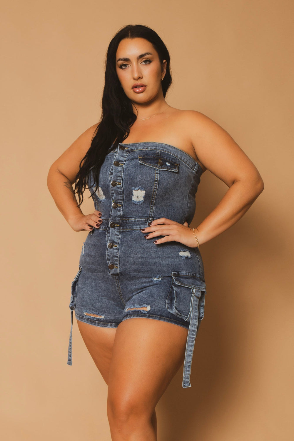 D ROCK Jumpsuits and Rompers Plus Size Rebel Strapless Denim Romper- Blue