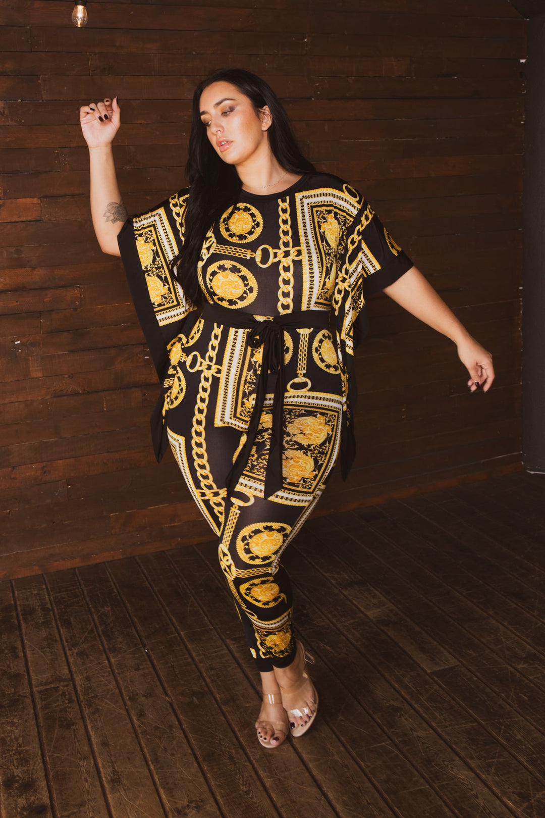 Gibiu Jumpsuits and Rompers Plus Size Renata Baroque Jumpsuit-Black