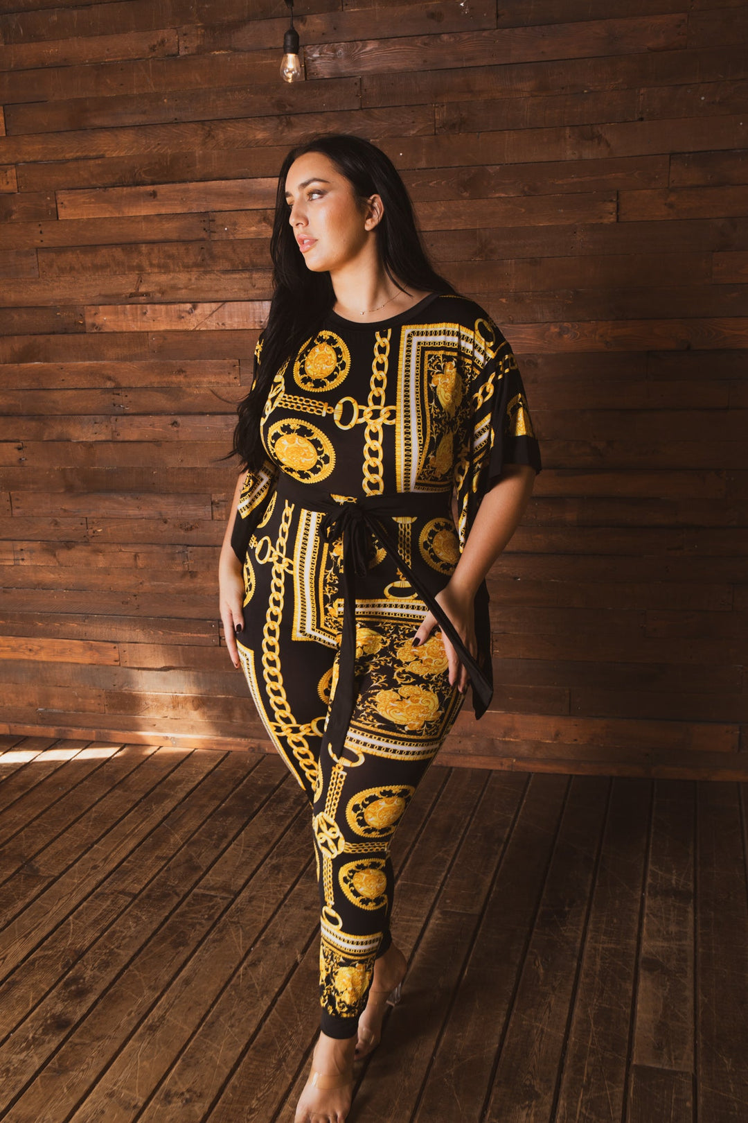 Gibiu Jumpsuits and Rompers Plus Size Renata Baroque Jumpsuit-Black