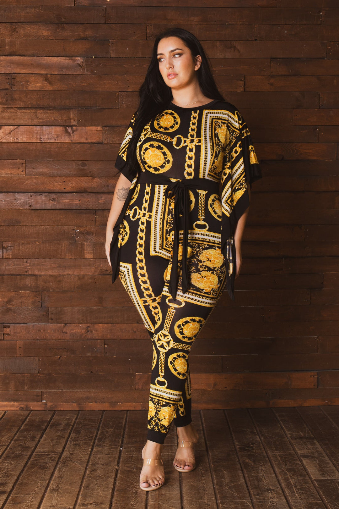 Gibiu Jumpsuits and Rompers Plus Size Renata Baroque Jumpsuit-Black