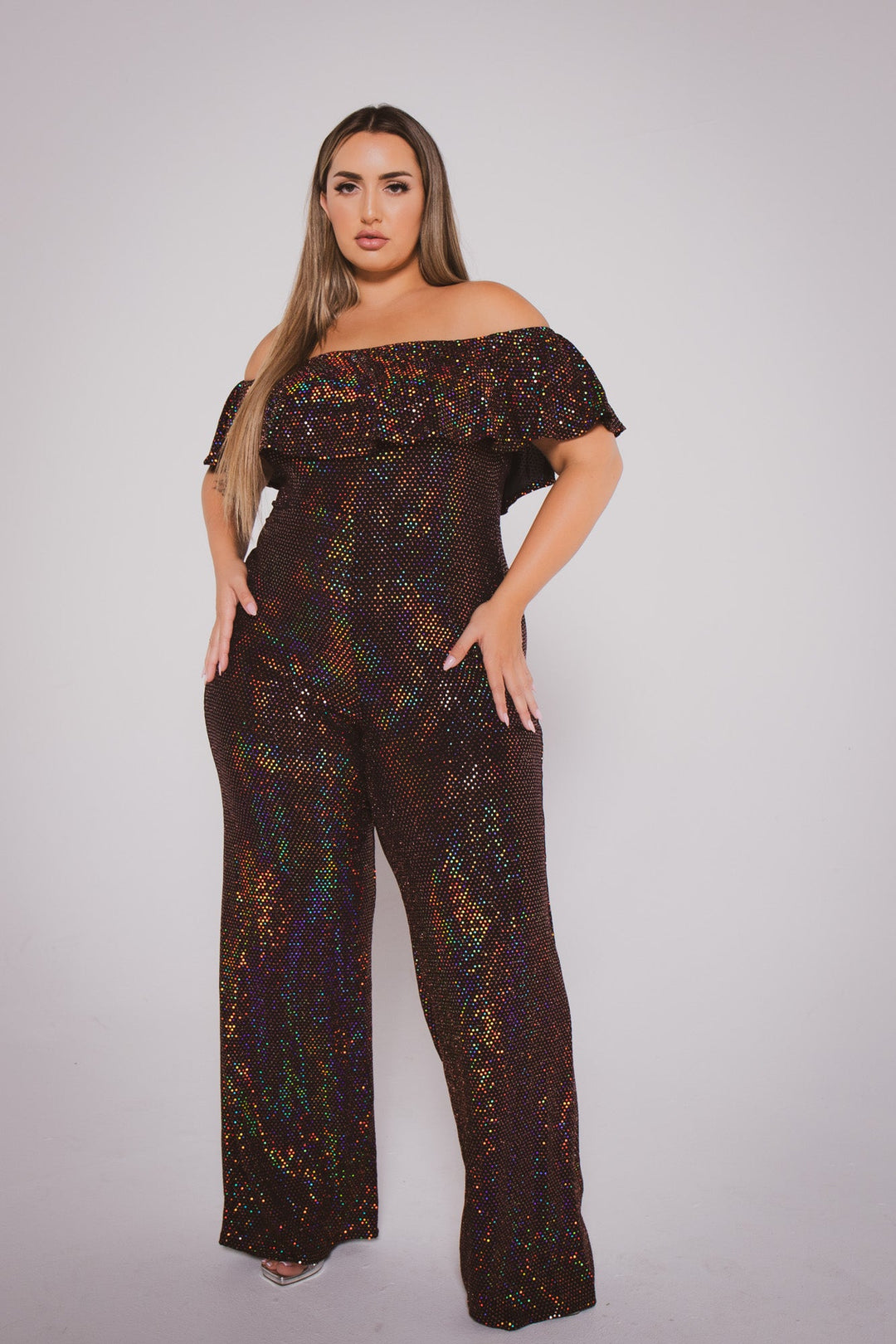 Gibiu Jumpsuits and Rompers Plus Size Rochelle  Sequin  Jumpsuit -Bronze