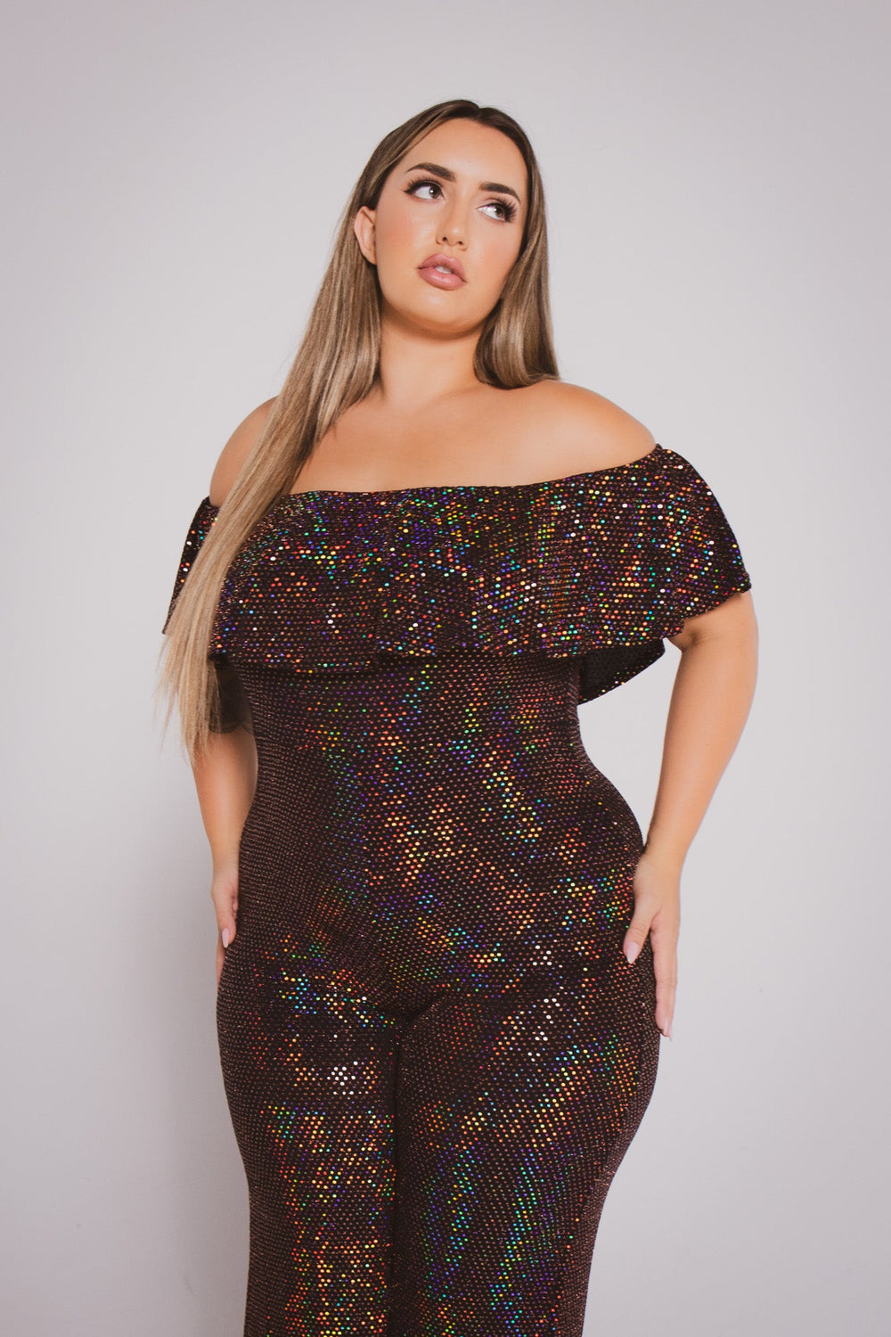 Gibiu Jumpsuits and Rompers Plus Size Rochelle  Sequin  Jumpsuit -Bronze