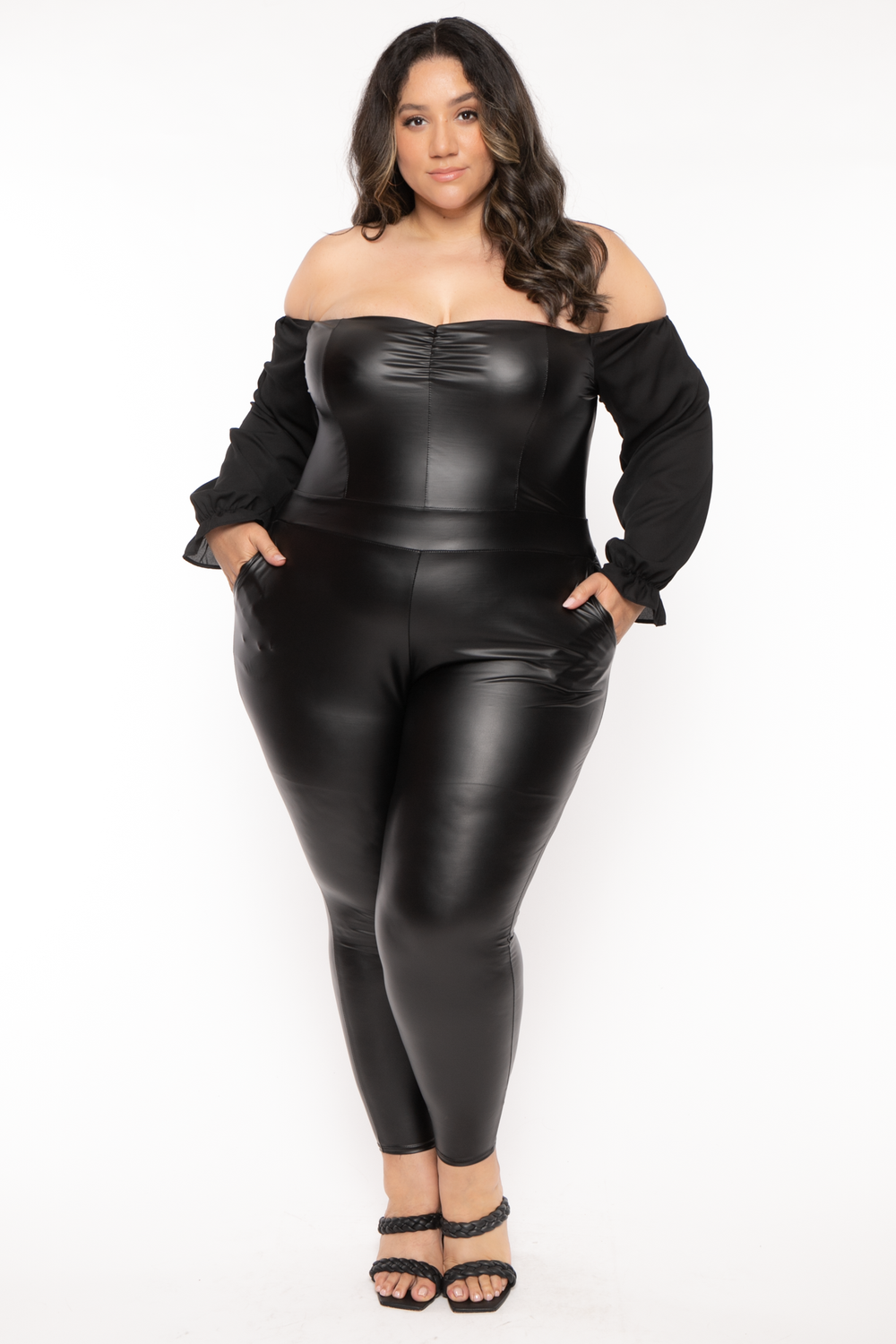Curvy Sense Jumpsuits and Rompers 1X / Black Plus Size Scalia Faux Leather  Jumpsuit - Black