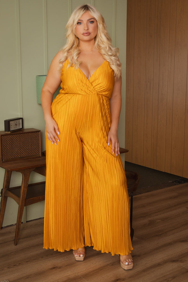 Curvy Sense Jumpsuits and Rompers Plus Size Scarlett Pleated Jumpsuit - Mustard