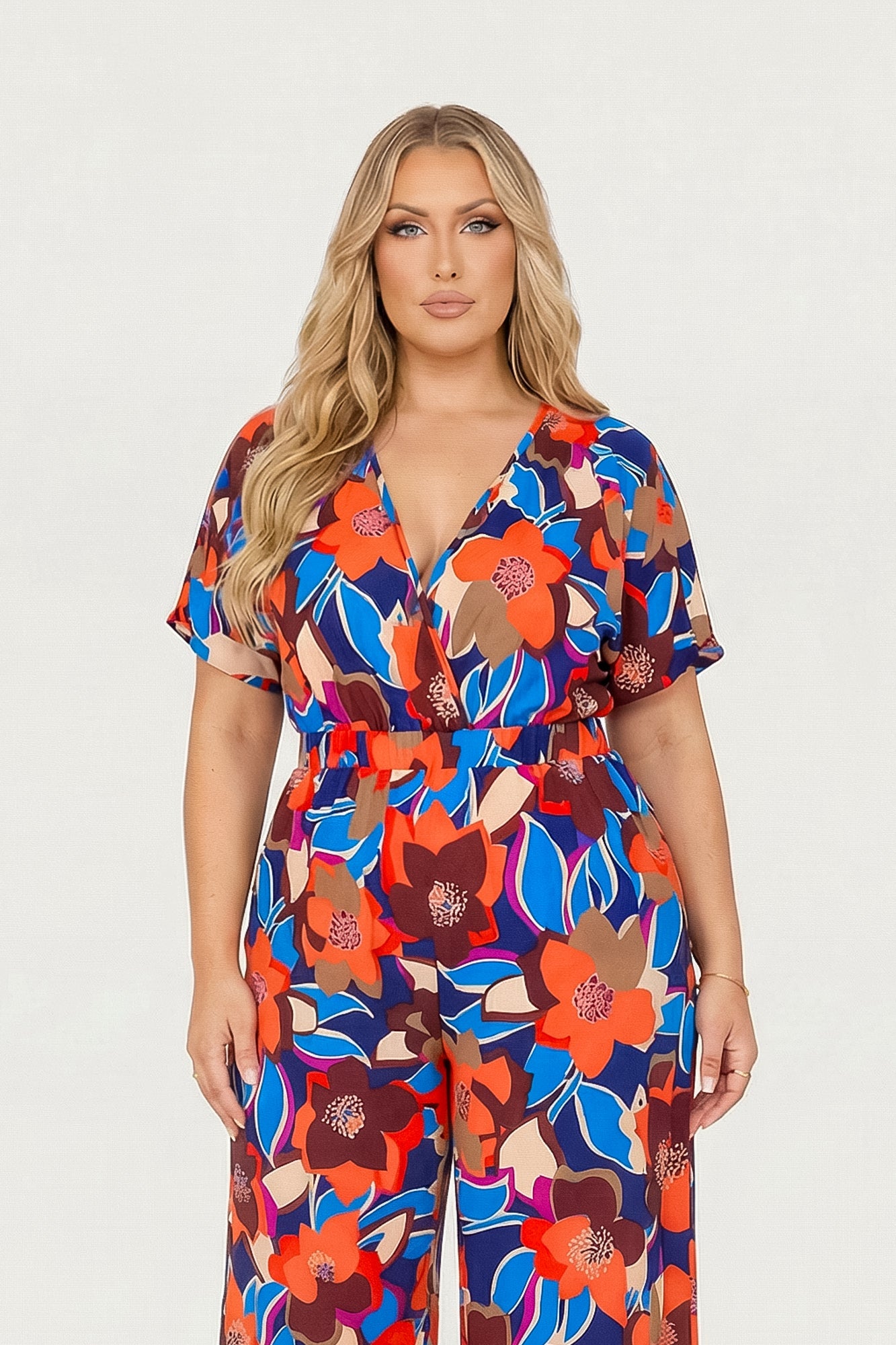 Women's Plus Size Sienna Bloom Flow Jumpsuit- Multi - Curvy Sense