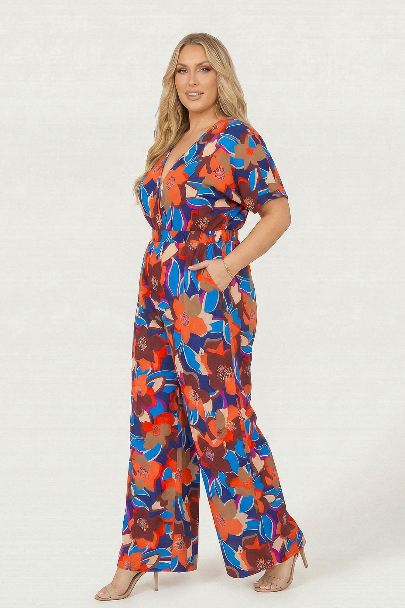 Women's Plus Size Sienna Bloom Flow Jumpsuit- Multi - Curvy Sense