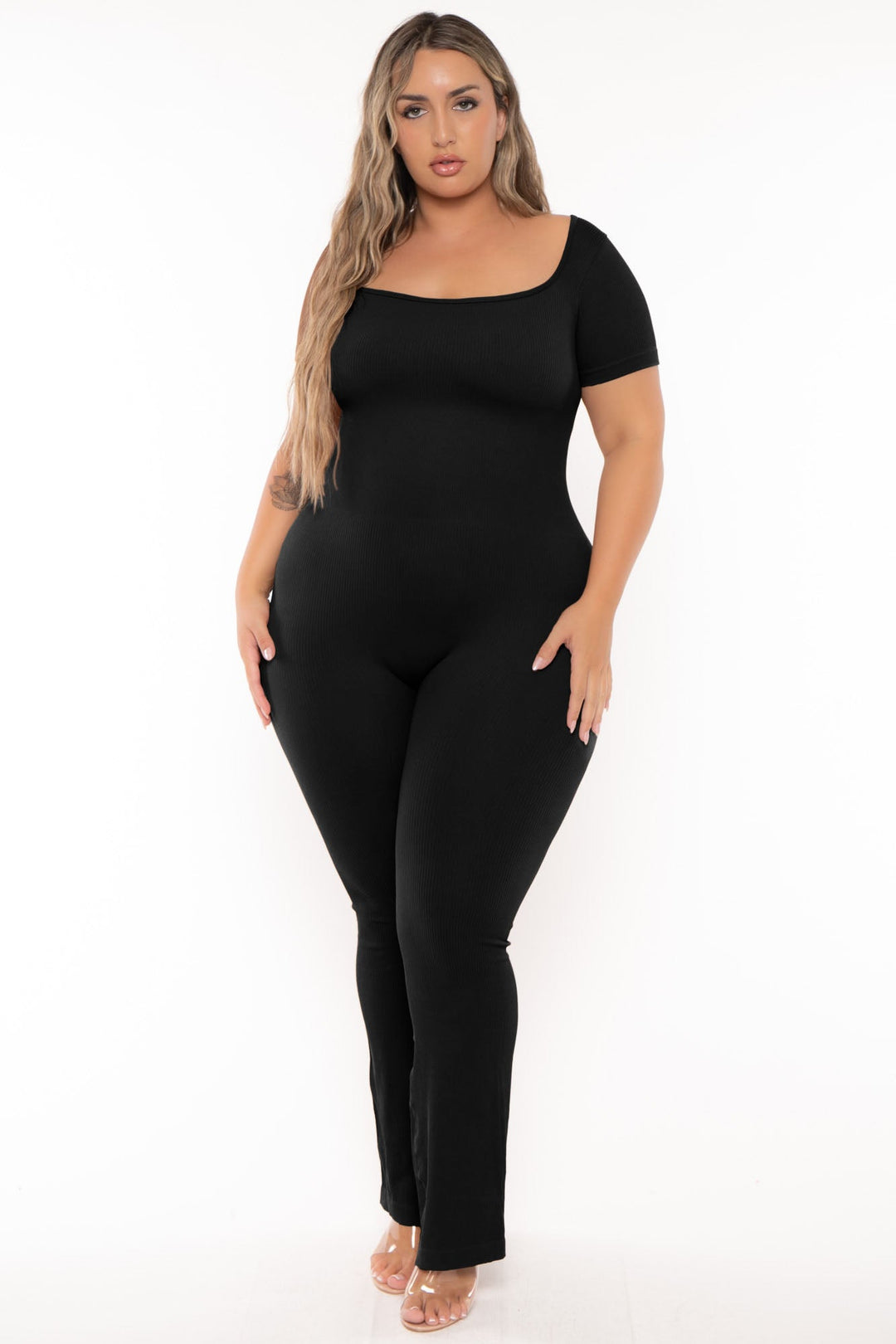 XIAMEN HEXIN INTERNATIONAL Jumpsuits and Rompers Plus Size  Snatched Jumpsuit - Black