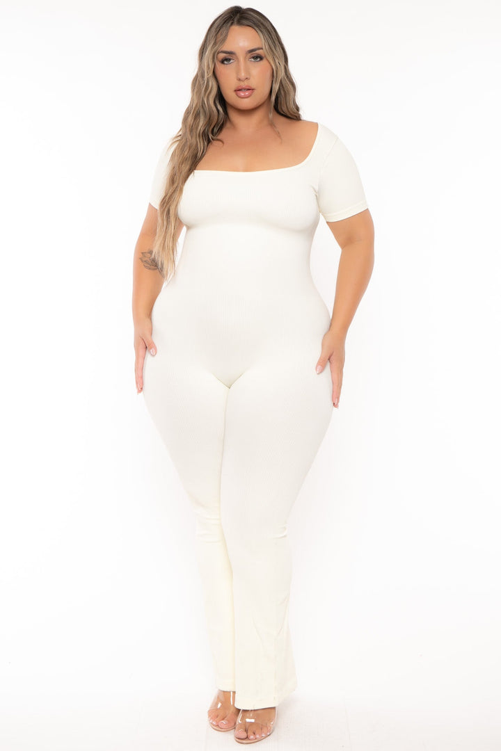 XIAMEN HEXIN INTERNATIONAL Jumpsuits and Rompers Plus Size  Snatched Jumpsuit - Ivory