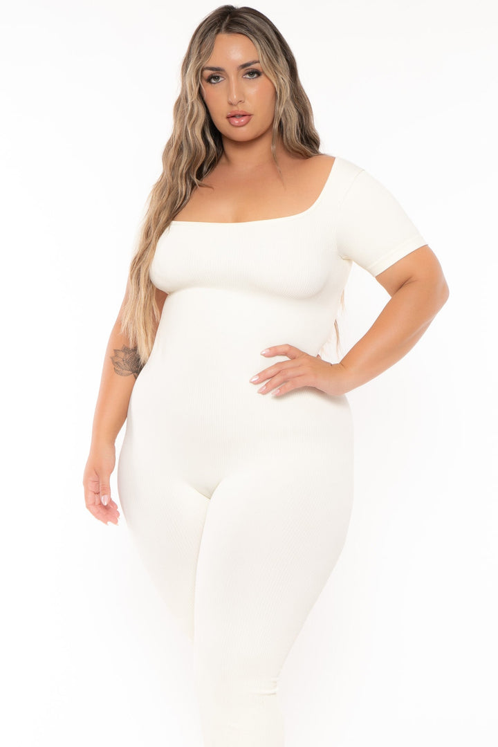 XIAMEN HEXIN INTERNATIONAL Jumpsuits and Rompers Plus Size  Snatched Jumpsuit - Ivory