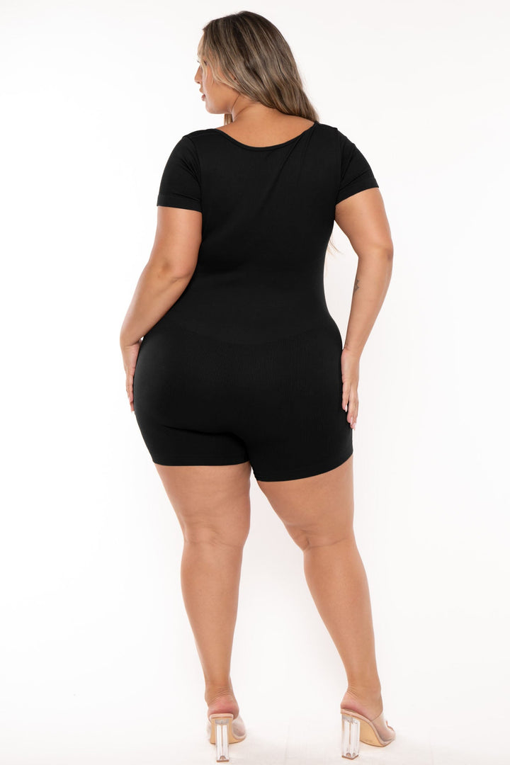 XIAMEN HEXIN INTERNATIONAL Jumpsuits and Rompers Plus Size  Snatched Romper -Black