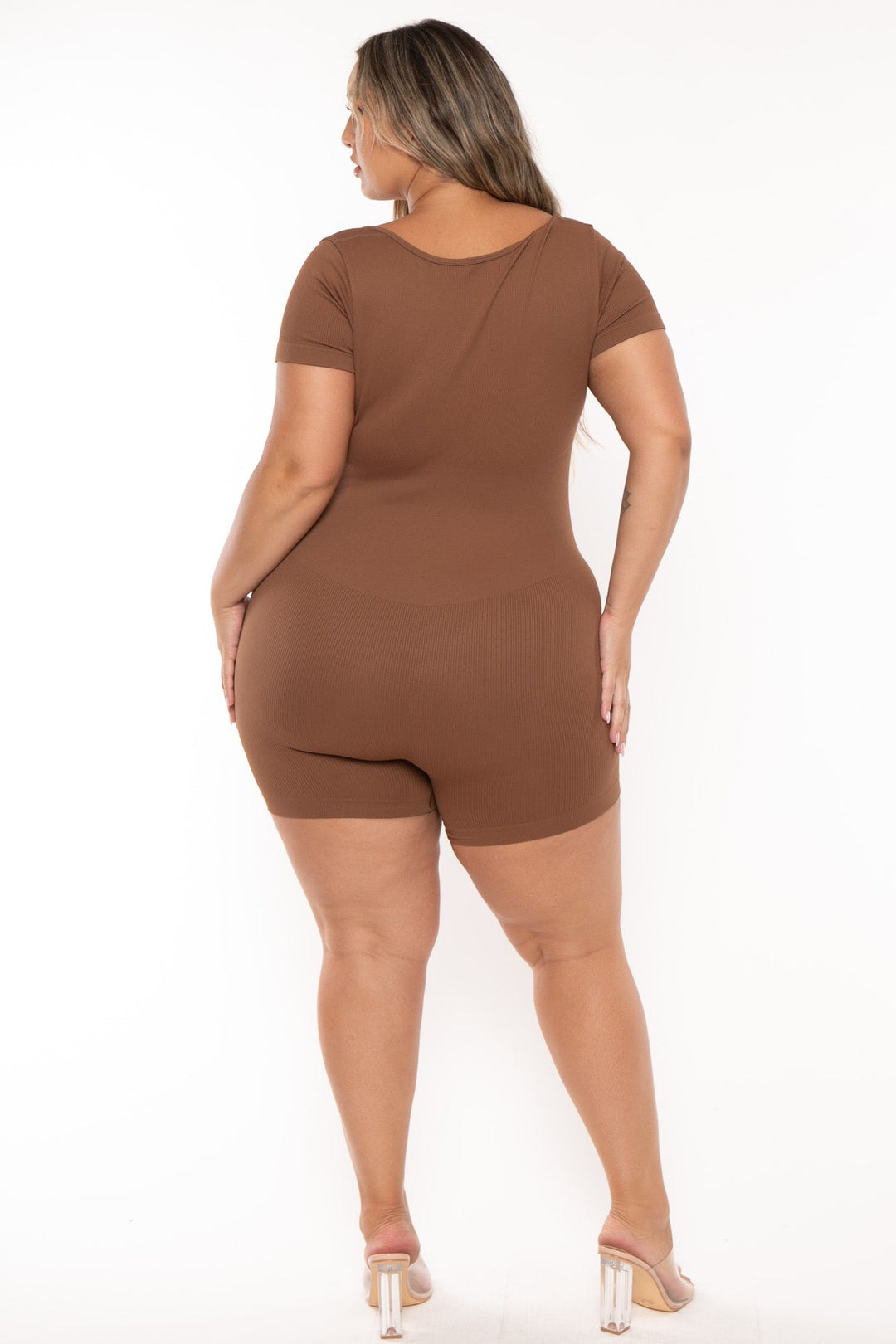 XIAMEN HEXIN INTERNATIONAL Jumpsuits and Rompers Plus Size  Snatched Romper - Brown