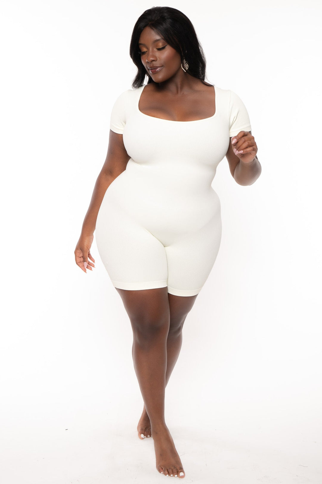 XIAMEN HEXIN INTERNATIONAL Jumpsuits and Rompers Plus Size  Snatched Romper - Ivory