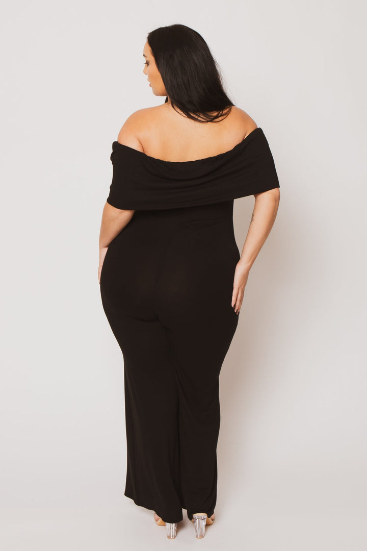Curvy Sense Jumpsuits and Rompers Plus Size Sophia Off Shoulder Jumpsuit - Black