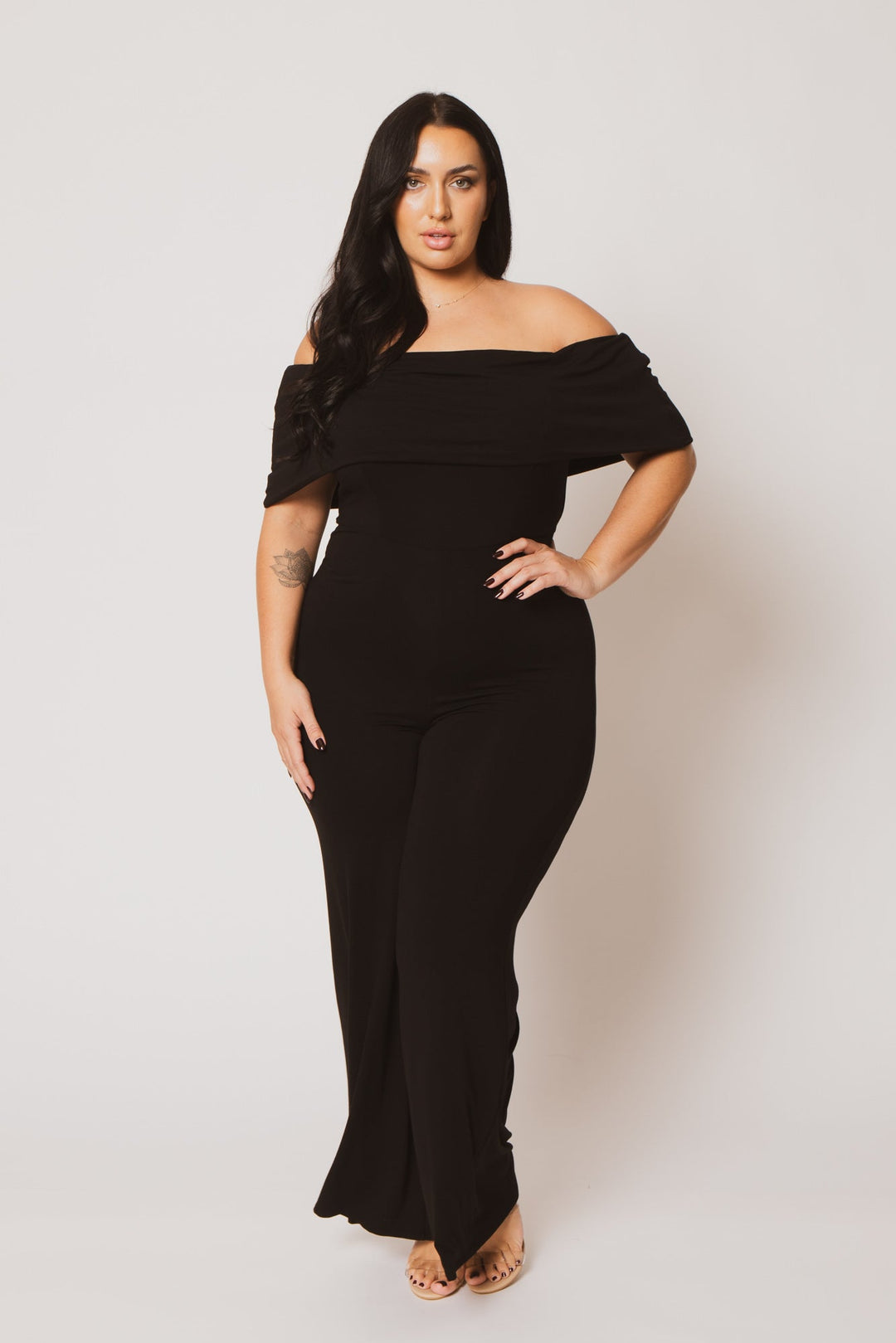 Curvy Sense Jumpsuits and Rompers Plus Size Sophia Off Shoulder Jumpsuit - Black