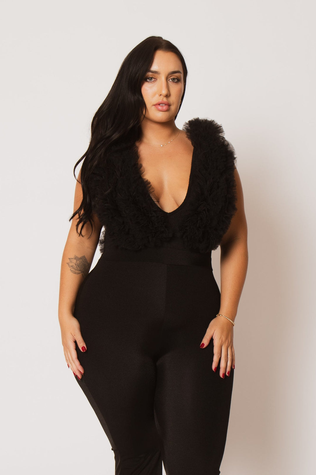K TOO Jumpsuits and Rompers Plus Size Statement Ruffle Jumpsuit - Black