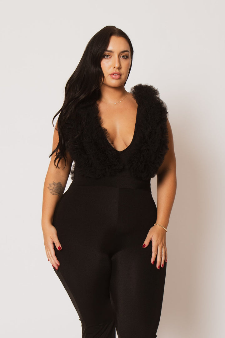 K TOO Jumpsuits and Rompers Plus Size Statement Ruffle Jumpsuit - Black