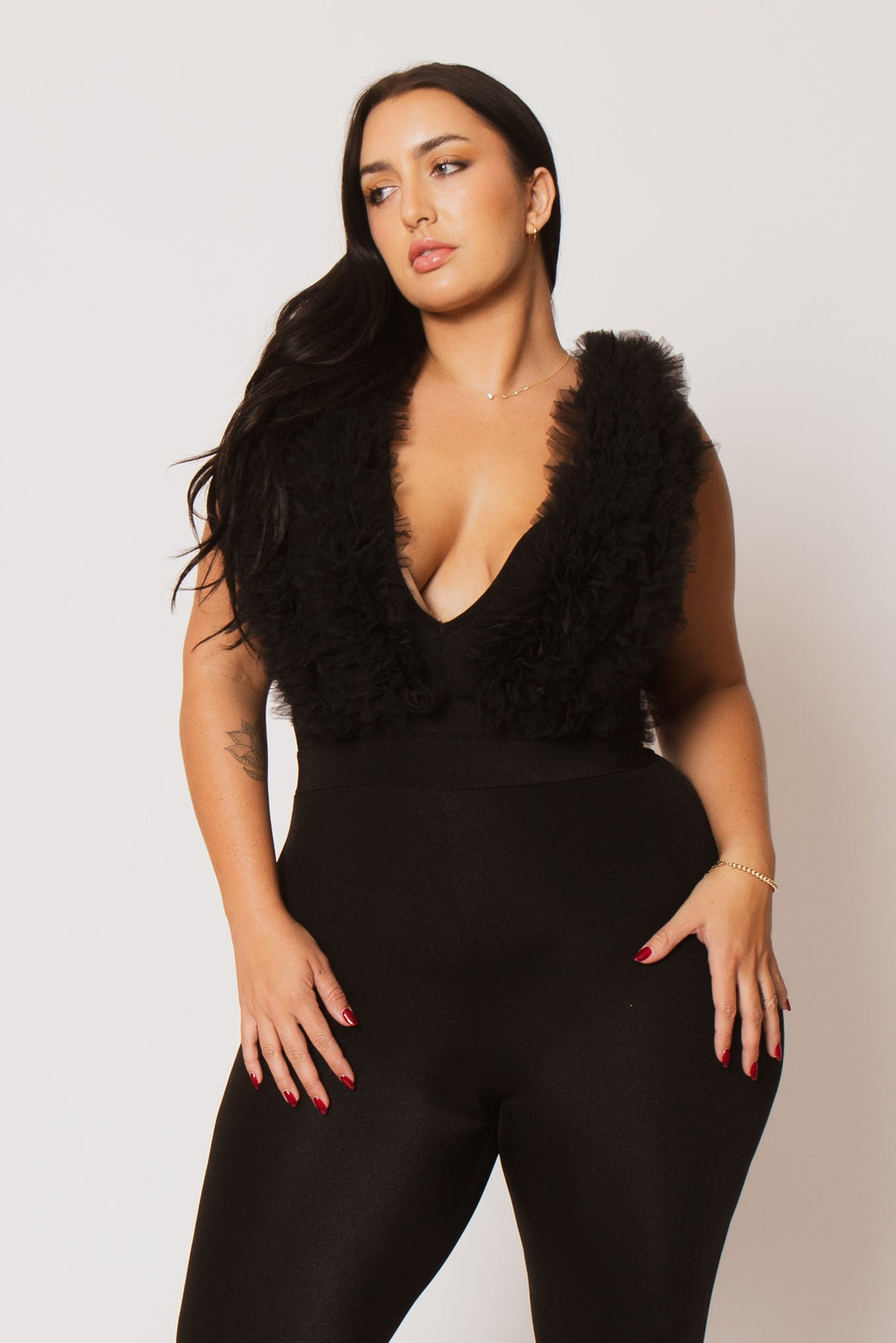 K TOO Jumpsuits and Rompers Plus Size Statement Ruffle Jumpsuit - Black