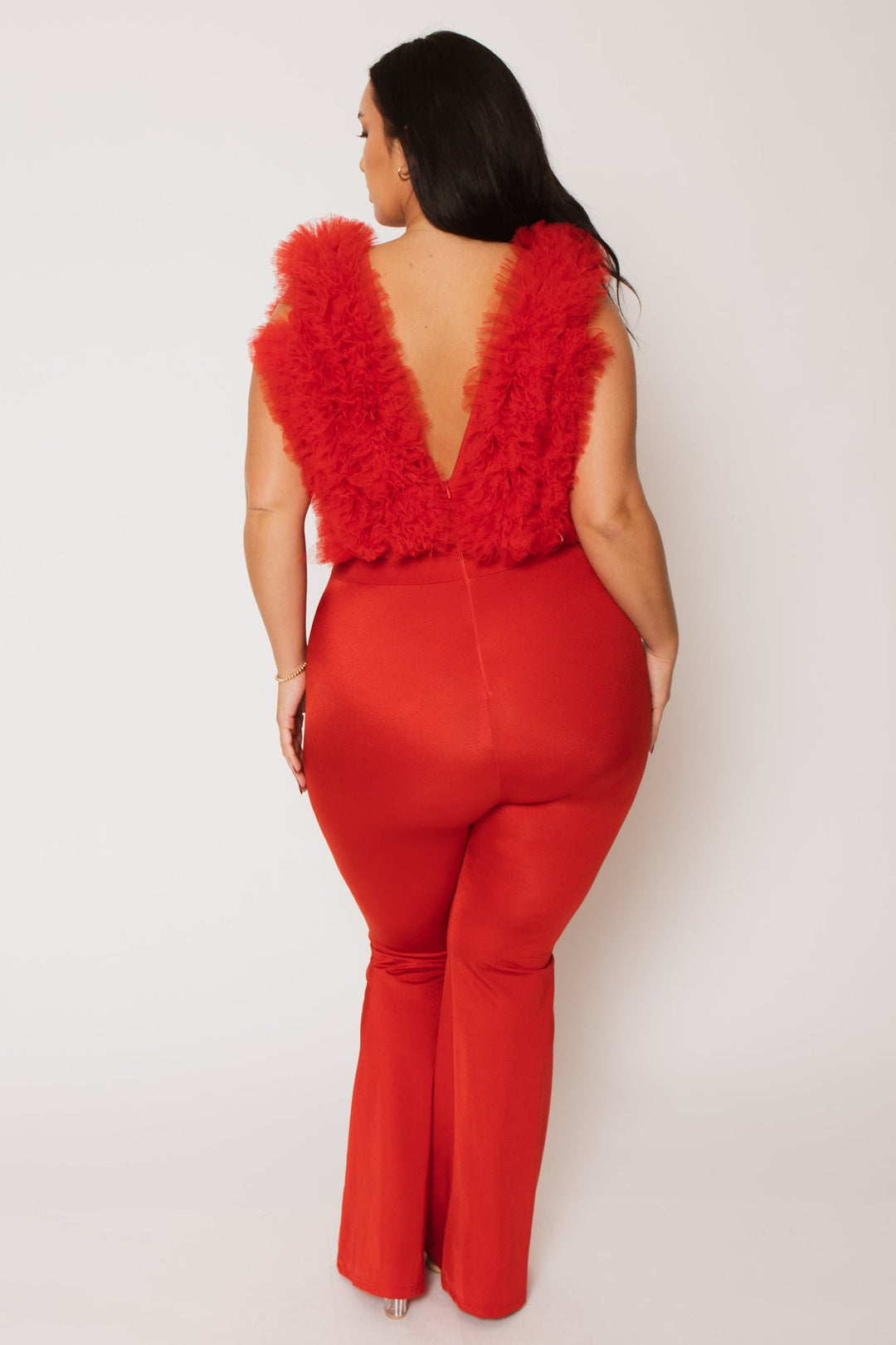 K TOO Jumpsuits and Rompers Plus Size Statement Ruffle Jumpsuit - Red
