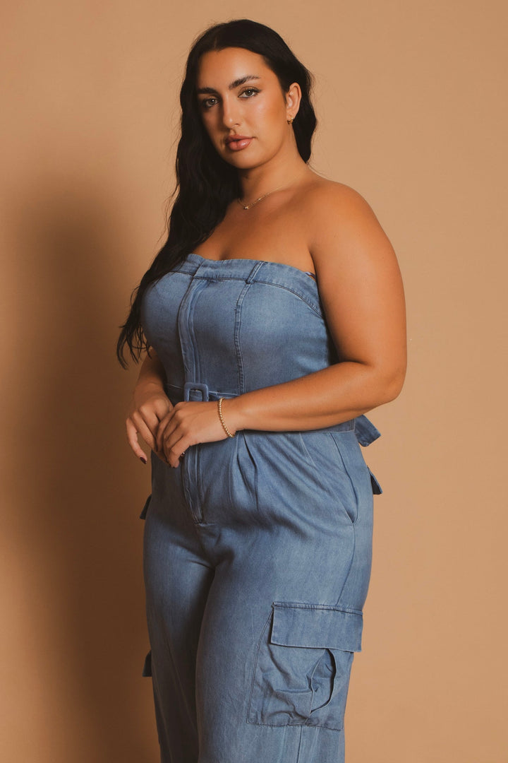 The Sang Company Jumpsuits and Rompers Plus Size  Strapless Cargo Jumpsuit - Blue