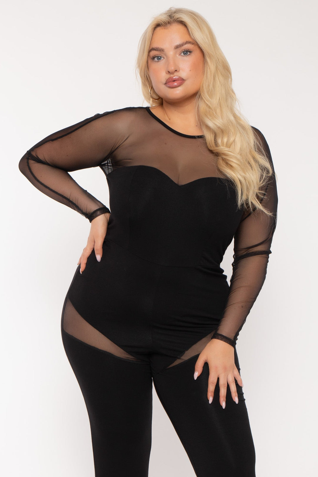 Curvy Sense Jumpsuits and Rompers Plus Size Sweetheart Mesh   Jumpsuit - Black