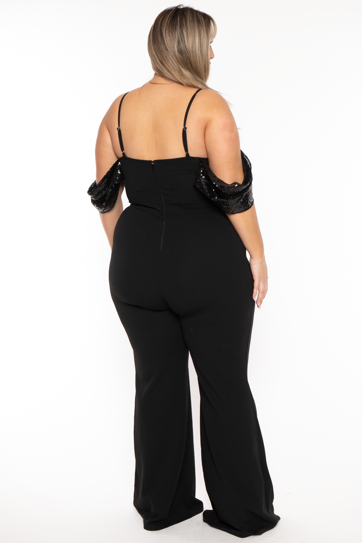 SYMPHONY Jumpsuits and Rompers Plus Size Tennisha  Sequins Jumpsuit - Black