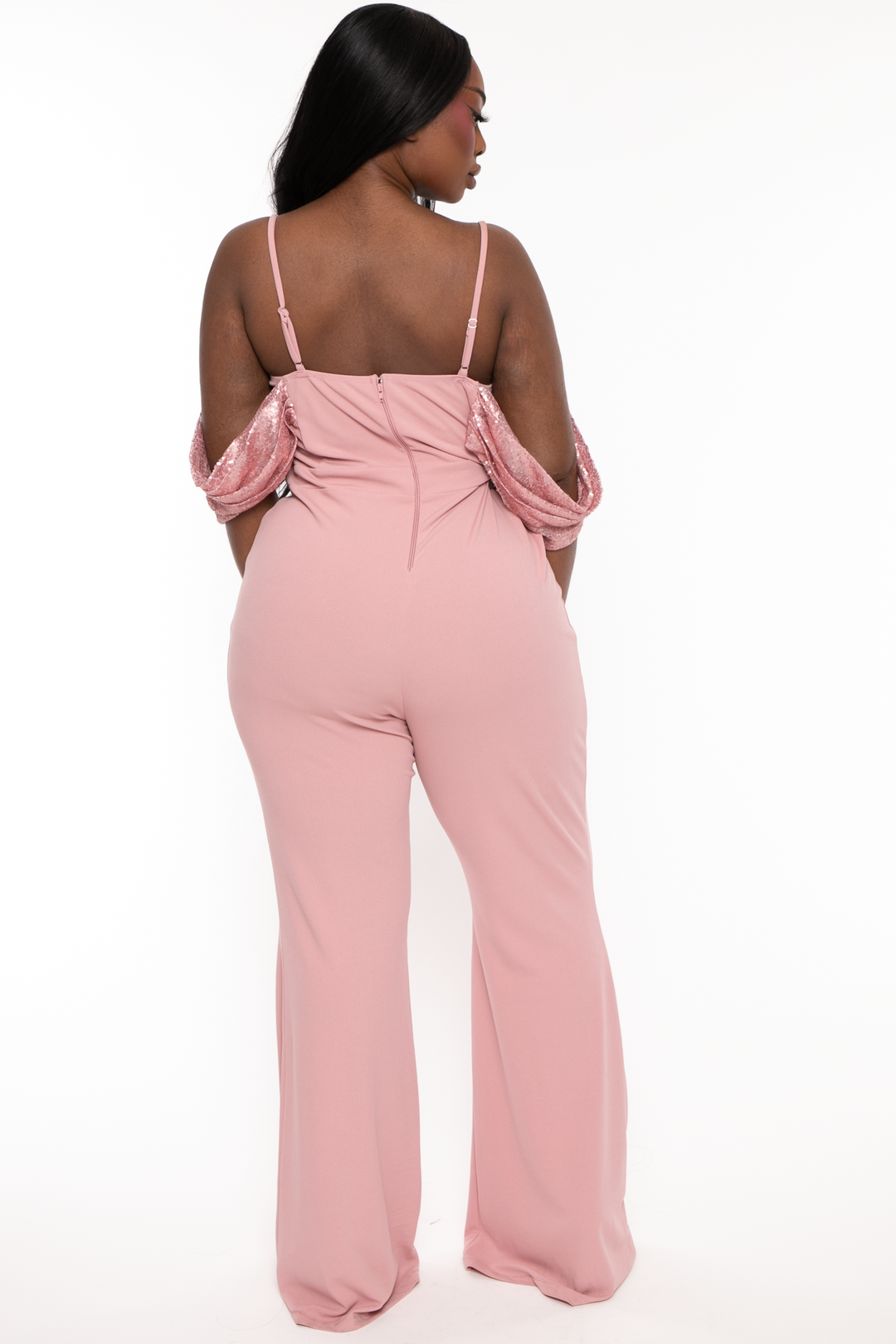 SYMPHONY Jumpsuits and Rompers Plus Size Tennisha  Sequins Jumpsuit - Light Rose
