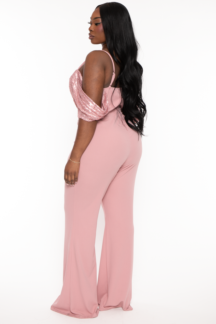 SYMPHONY Jumpsuits and Rompers Plus Size Tennisha  Sequins Jumpsuit - Light Rose