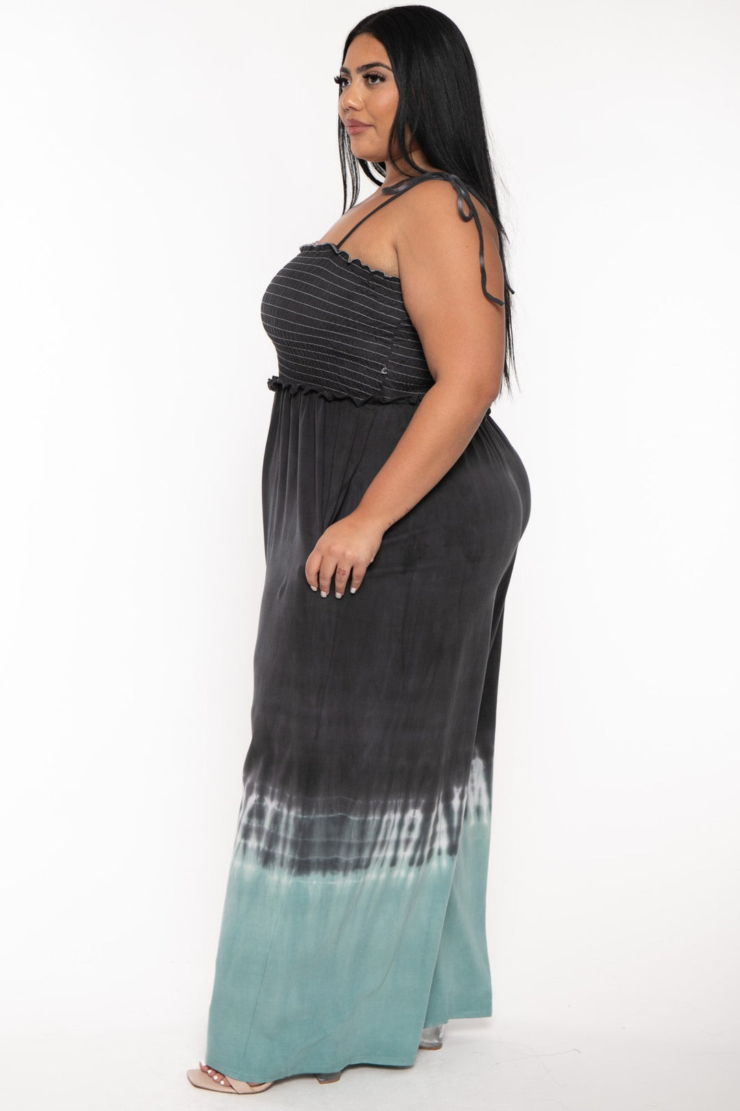 Jade By Jane Jumpsuits and Rompers Plus Size Tie Dye Smocked  Jumpsuit  -Charcoal