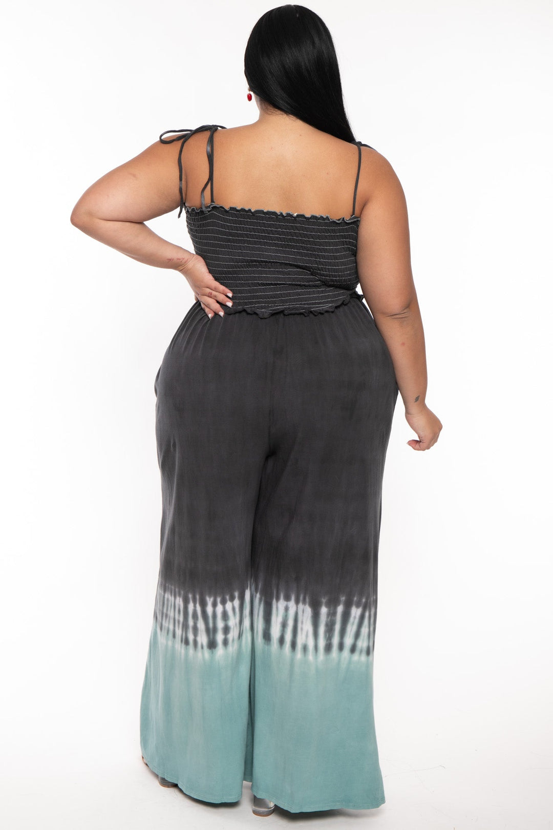 Jade By Jane Jumpsuits and Rompers Plus Size Tie Dye Smocked  Jumpsuit  -Charcoal