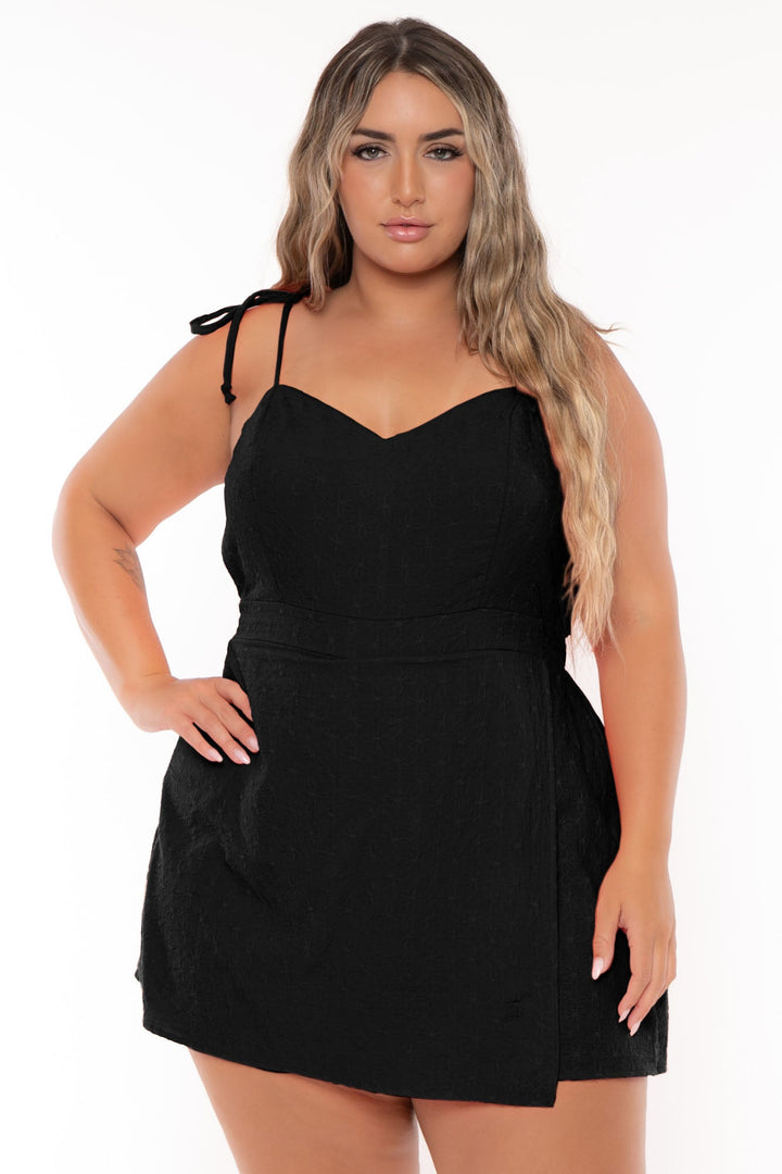 Curvy Sense Jumpsuits and Rompers Plus Size Tilda Embroidered  Skort  Romper - Black