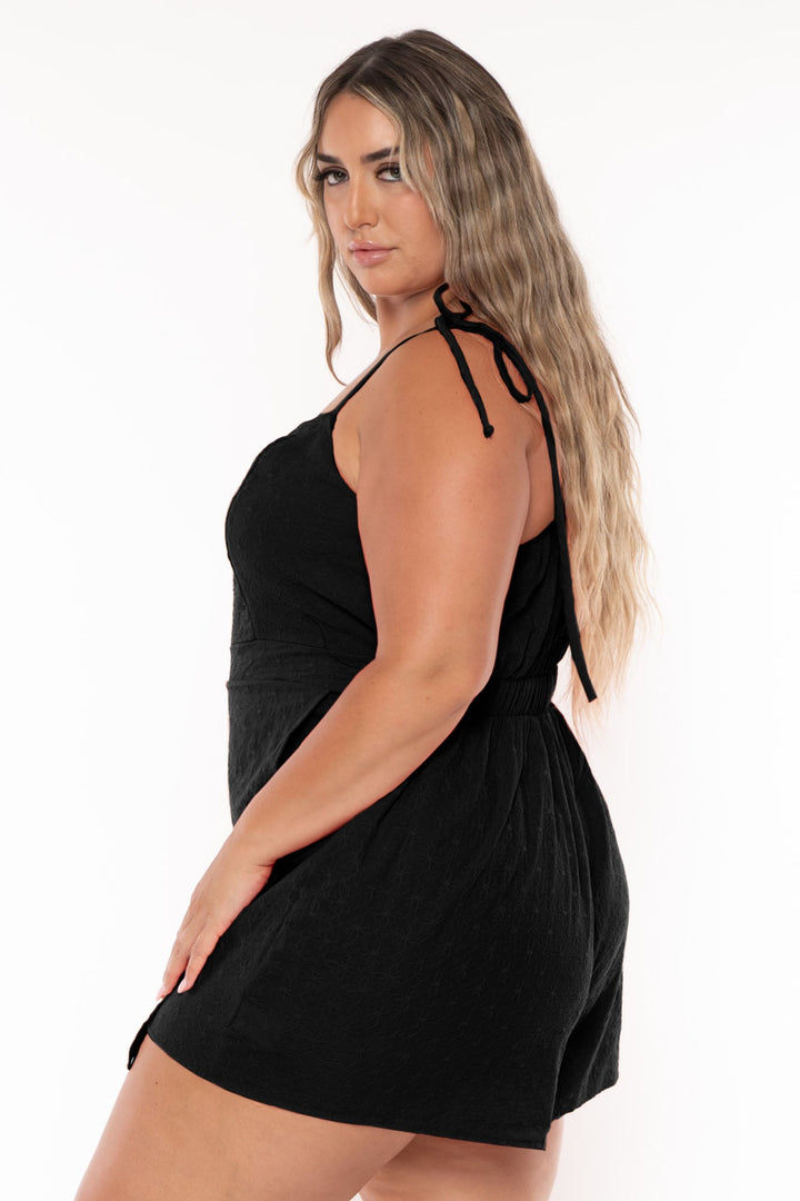 Curvy Sense Jumpsuits and Rompers Plus Size Tilda Embroidered  Skort  Romper - Black