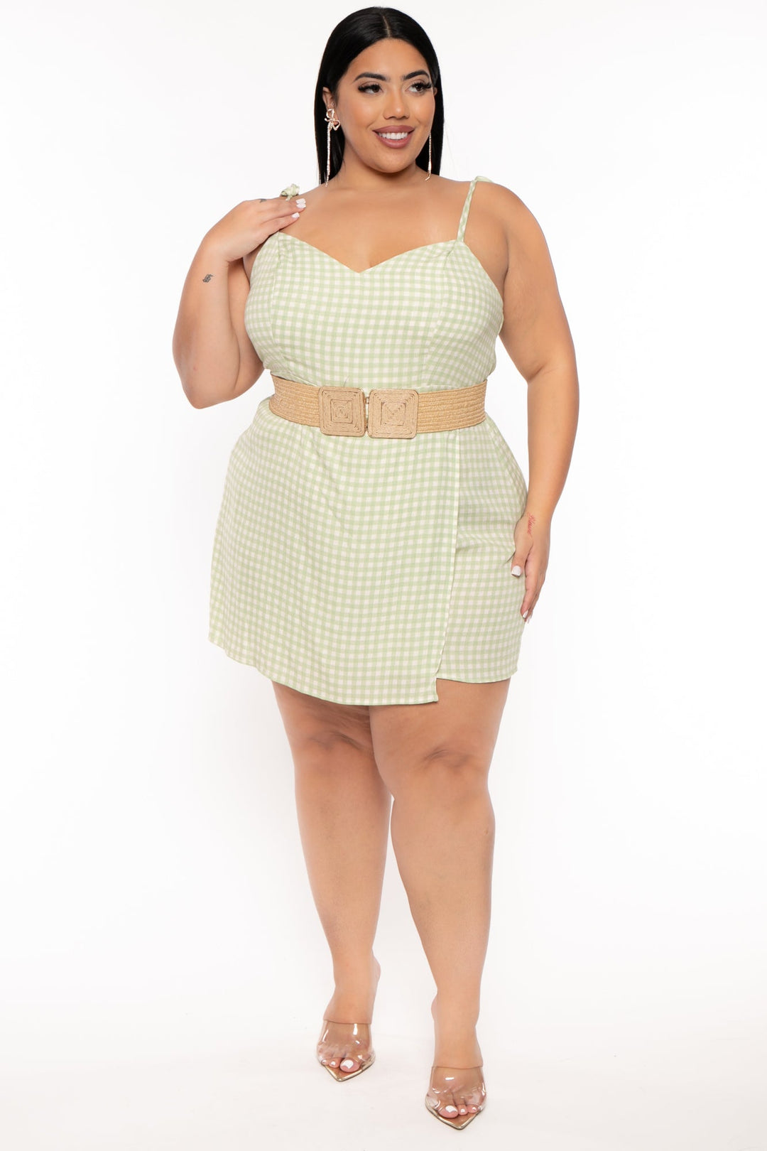 Women's Plus Size Tilda Print Skort Romper- Green - Curvy Sense Women's Plus Size Tilda Print Skort Romper- Green - Curvy Sense
