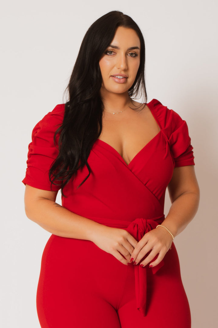 Blue Leopard Jumpsuits and Rompers Plus Size  Timeless Allure Jumpsuit- Red