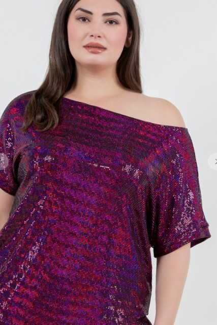 The Curve LA Jumpsuits and Rompers Plus Size Trance Knit Short Sleeve Top And Pant Set - Fuchsia