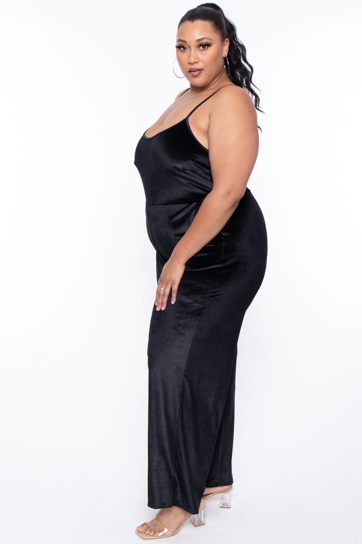 Curvy Sense Jumpsuits and Rompers Plus Size Veronica Velour Catsuit - Black