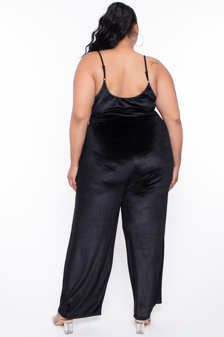 Curvy Sense Jumpsuits and Rompers Plus Size Veronica Velour Catsuit - Black