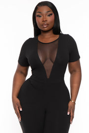 Curvy Sense Jumpsuits and Rompers Plus Size Vicki Mesh  Jumpsuit - Black