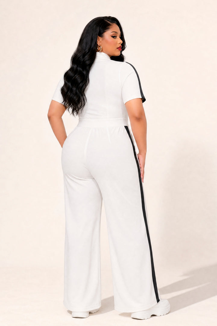 Blue Leopard Jumpsuits and Rompers Plus Size  Victory Lane Jumpsuit - White